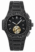Mens Iced Luxury Fully Covered Black Simulated Diamonds Quartz Movement Watch