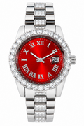 24H Date Oyster CZ Hours Red Dial Watch