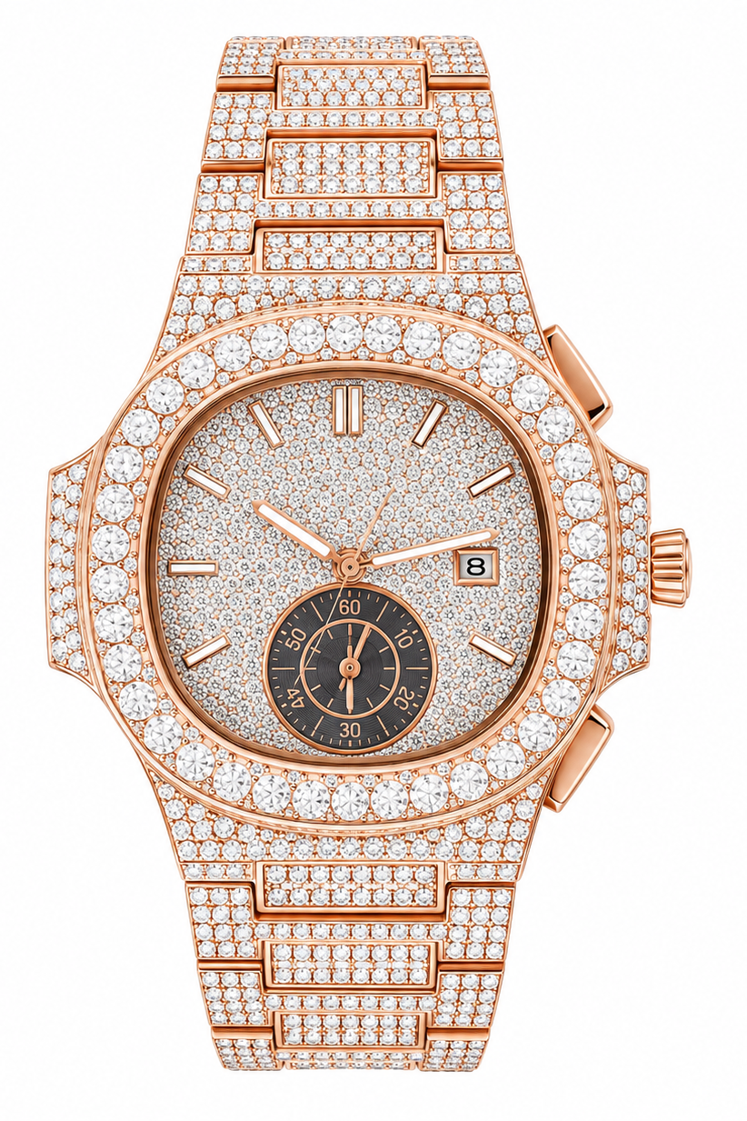 Mens Iced Luxury Fully Covered Black Simulated Diamonds Quartz Movement Watch