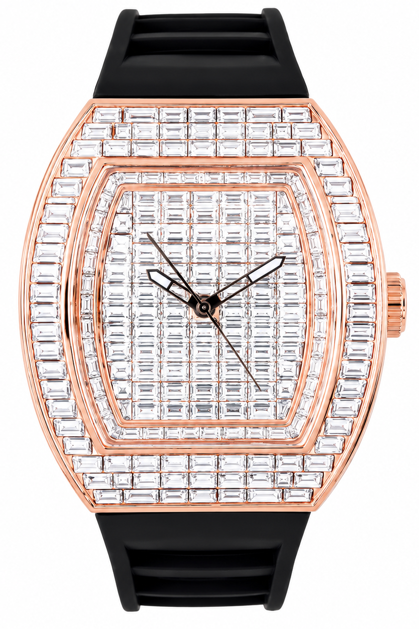 CZ Emperor Rubber Strap Iced Out Watch