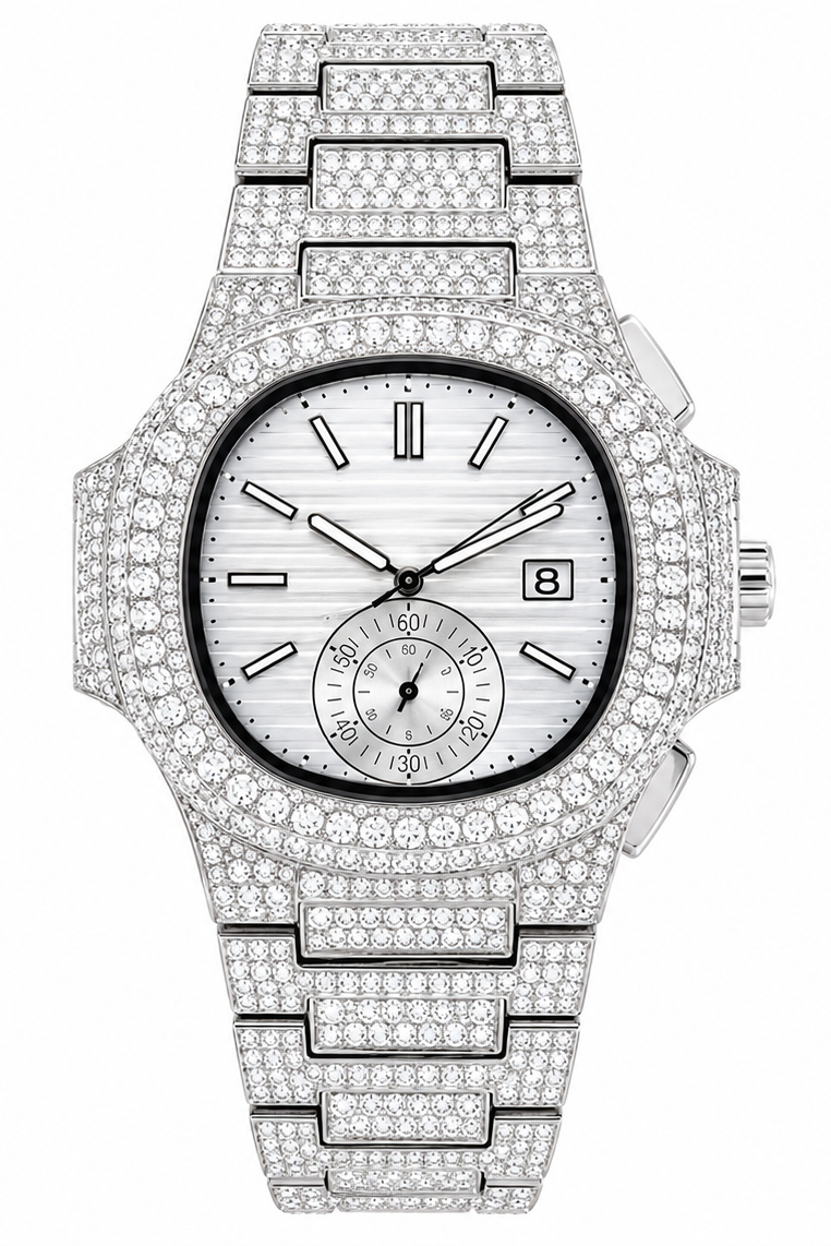 Modern Stainless Steel CZ Bezel Sports Watch